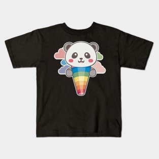 Cute Kawaii Panda Pride with rainbow ice con Kids T-Shirt